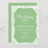 Invitation Frog Green White Flora Fille fête d'anniversaire (Devant / Derrière)