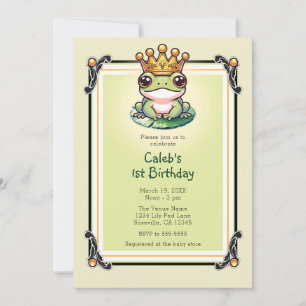 Invitation Frog Prince en or Couronne 1ER Anniversaire Fête