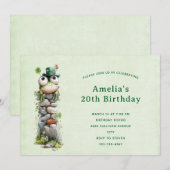 Invitation Frog with Green Hat and Shamrock Cute Birthday (Devant / Derrière)