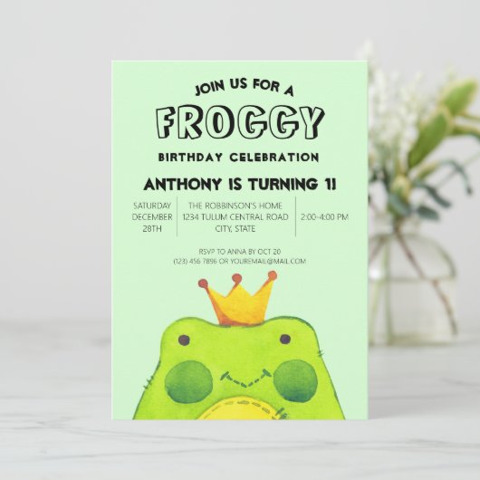Invitation Froggy garçon d'anniversaire prince Premier parti (Debout devant)
