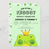 Invitation Froggy garçon d'anniversaire prince Premier parti (Devant / Derrière)