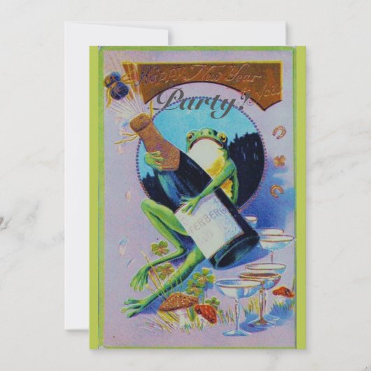 Invitation Froggy with Champagne Bottle, fête de la Saint-Syl (Devant)