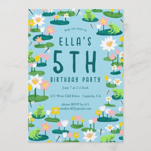 Invitation Frogs and Lily Pads Cute CUSTOM BIRTHDAY PARTY (Devant)