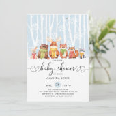 Invitation Froid Hiver Hiver Baby shower des animaux de bois (Debout devant)