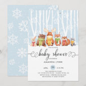 Invitation Froid Hiver Hiver Baby shower des animaux de bois (Devant / Derrière)