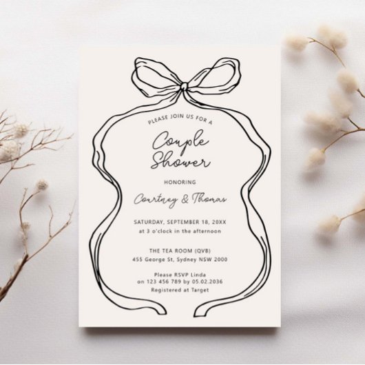 Invitation Front Dessiné Ruban Bordure couple shower
