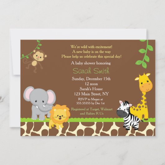 Invitation Front d'invitations de baby shower de jungle de (Devant)