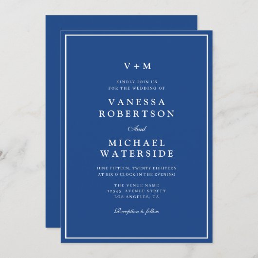 Invitation Frontière blanche Marseille Bleu unique QR Code ma (Devant / Derrière)