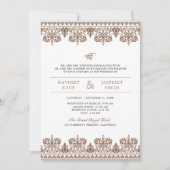 Invitation Frontière Brown Damask Anand Karaj Sikh Mariage (Devant)