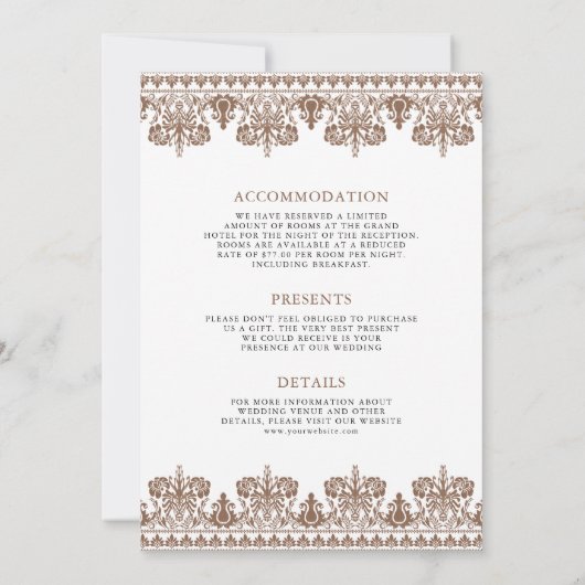 Invitation Frontière Brown Damask Anand Karaj Sikh Mariage (Dos)