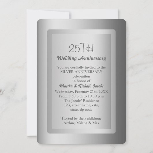 Invitation Frontière d'argent 25e anniversaire Mariage (Devant)