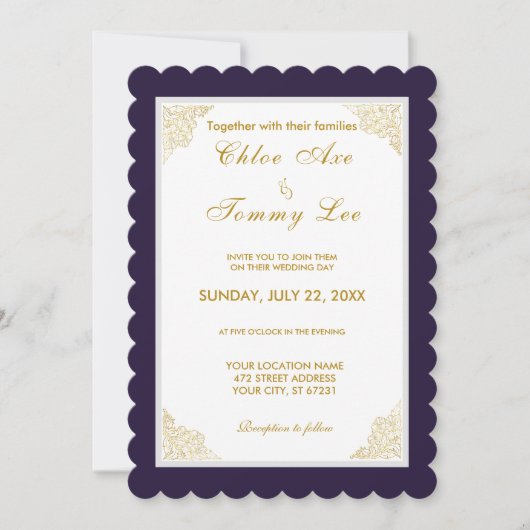 invitation frontière de luxe bleu mariage (Devant)