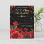 Invitation Frontière des Roses rouges Floral 21e anniversaire (Debout devant)