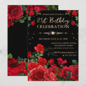 Invitation Frontière des Roses rouges Floral 21e anniversaire (Devant / Derrière)