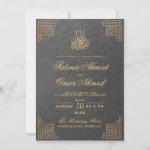 Invitation Frontière d'or géométrique gris islamique Mariage  (Devant)