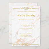 INVITATION FRONTIÈRE ÉLÉGANTE MODERNE EN MARBRE BLANC OR (Devant / Derrière)