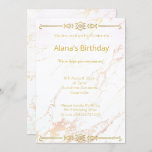 INVITATION FRONTIÈRE ÉLÉGANTE MODERNE EN MARBRE BLANC OR