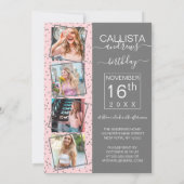 Invitation Frontière en argent rose Confetti Photo Anniversai (Dos)