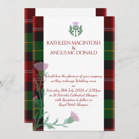 Invitation Frontière et chardon écossais traditionnel (Devant / Derrière)