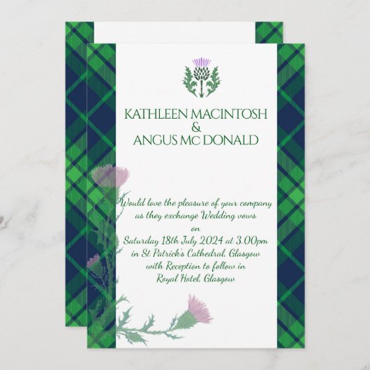 Invitation Frontière et chardon écossais traditionnel (Devant / Derrière)