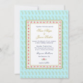 Invitation Frontière ethnique de fleurs Aqua mariage indien (Devant)