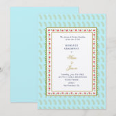 Invitation Frontière florale Aqua & Gold mariage indien Mehen (Devant / Derrière)