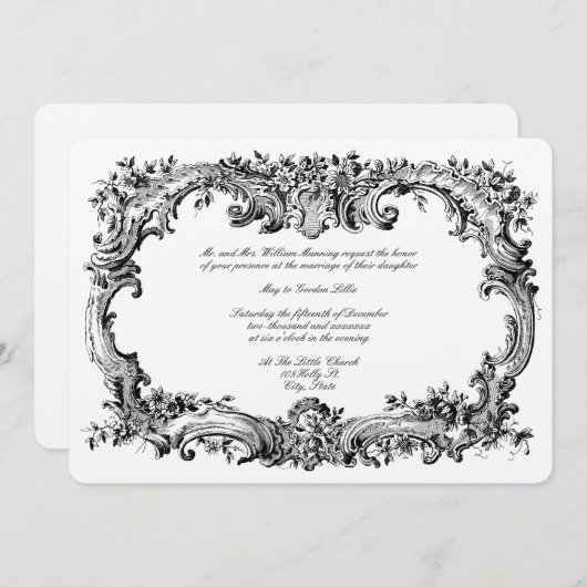 Invitation Frontière florale baroque Rococo (Devant / Derrière)