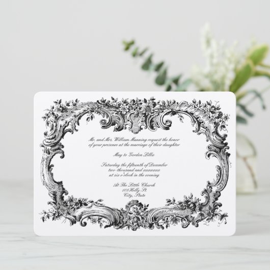 Invitation Frontière florale baroque Rococo (Debout devant)