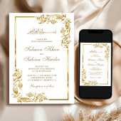 Invitation Frontière Florale blanche et or Mariage islamique