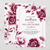 Invitation Frontière florale bordeaux, triple frontière fille (Devant / Derrière)