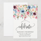 Invitation Frontière florale "Célébrer" N'importe quelle anné (Devant / Derrière)