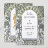 Invitation Frontière florale jaune Art nouveau par Alphonse M (Devant / Derrière)