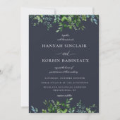 Invitation Frontière Forêt Rustique Mariage bleu Marine (Devant)