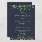 Invitation Frontière Forêt Rustique Mariage bleu Marine (Devant / Derrière)