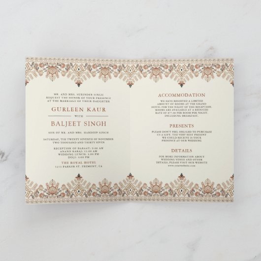Invitation Frontière Ikat tout en un Anand Karaj Sikh Mariage (Intérieur)