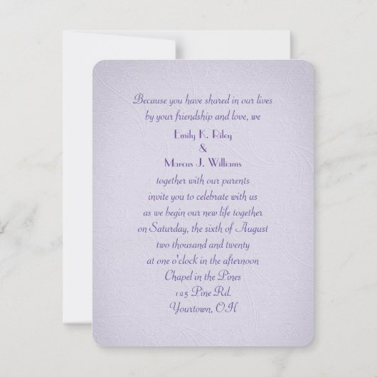 Invitation frontière mariage lavande et lierre (Dos)