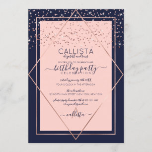 Invitation Frontière Marine Rose Rose Gold Confetti Anniversa