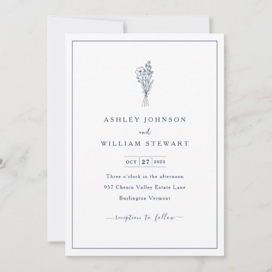 Invitation Frontière minimaliste romantique Mariage bleu mari (Devant)