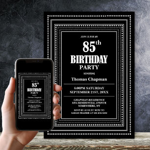Invitation Frontière moderne noire et blanche 85e anniversair