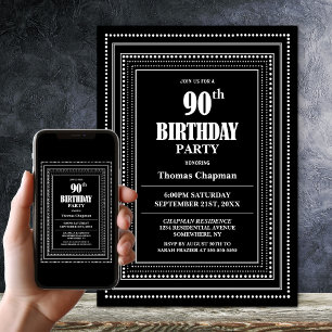 Invitation Frontière moderne noire et blanche 90e fête d'anni