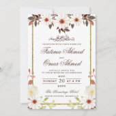 Invitation Frontière or florale ivoire Mariage musulman islam (Devant)