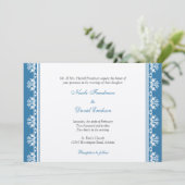 Invitation Frontière perlée bleue Ecru filigree mariage perso (Debout devant)