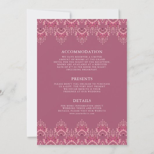 Invitation Frontière rose Ikat Anand Karaj Sikh Mariage (Dos)