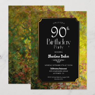 Invitation Frontière verte et dorée 90e anniversaire noir