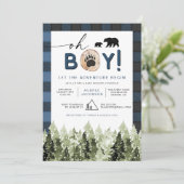 Invitation FROST Blue Flannel Pine Lumberjack Baby shower gar (Debout devant)