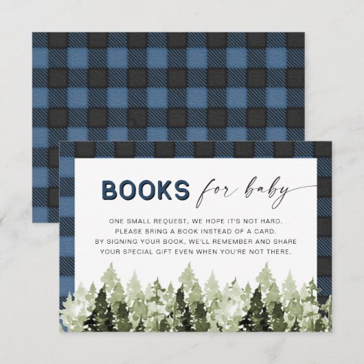 Invitation FROST Blue Flannel Pine Tree Livres pour Baby Card (Devant / Derrière)