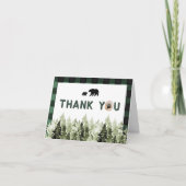 Invitation FROST Green Flannel Bear Pine Tree Thank You Card (Devant)