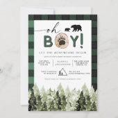 Invitation FROST Green Flannel Pine Bear Baby shower garçon (Devant)