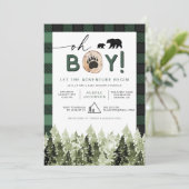 Invitation FROST Green Flannel Pine Bear Baby shower garçon (Debout devant)