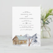 Invitation FROST Mountain Ski Cabine Snowy Winter Wedding (Debout devant)